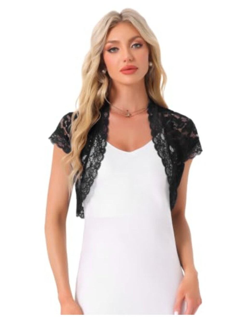 Sheer Floral Lace Shrug Bolero 3/4 Sleeve Open Front Crop Cardigan